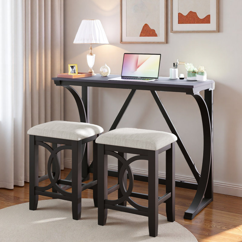 Ensemble de table de salle à manger à hauteur de comptoir 3 pièces Farmhouse avec port USB et tabourets rembourrés, Blanc