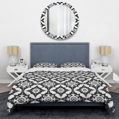 Ensemble de housse de couette moderne noir et blanc quadrilobe II