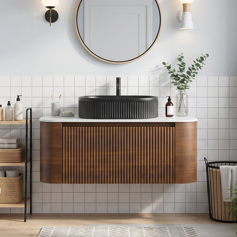 Meuble-lavabo mural simple 36 po avec plateau en marbre 36 po, Walnut