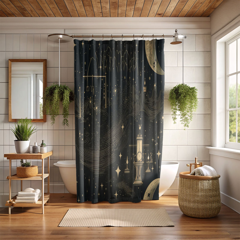 Basett Abstract Shower Curtain, 74"H x 71"W