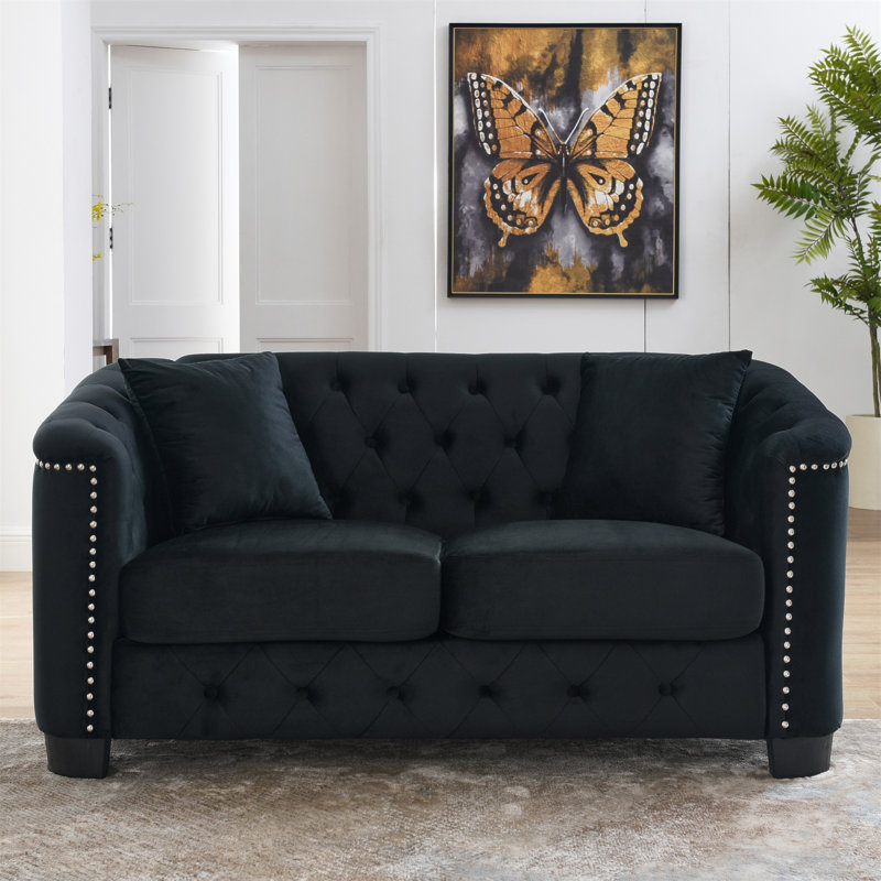 Causeuse Alexandrie, Velours noir, 2, H 30 po x l 59 po x P 31,5 po