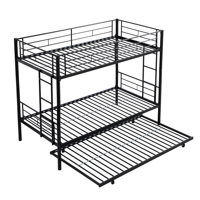 Twin Over Metal Bunk Bed With Trundle, Black - Modern Bedroom Addition For Comfort, Space Saving Design, Steel Frame, Quiet And Stable Performance, Safe Stairs, Simple Assembly Process, No Box Spring