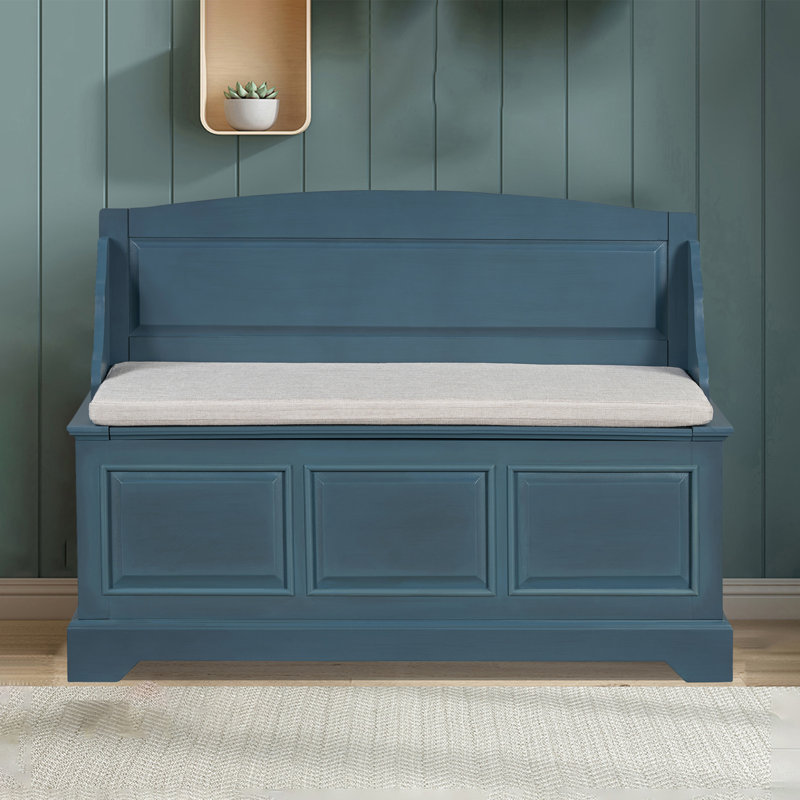 42" Wide Shoe Storage Bench With Cushion Entryway Bench Flip Top Storage Bench, Blue
