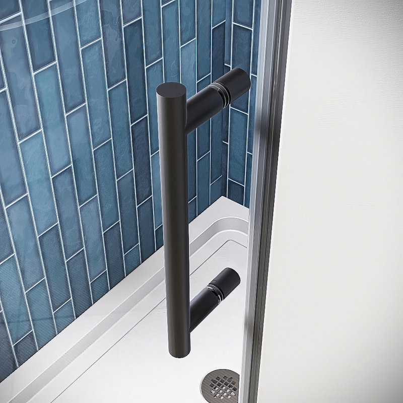 Porte de douche pivotante semi-sans cadre 30 po x 76 po avec quincaillerie en verre trempé transparent noir mat 1/4 po Alento