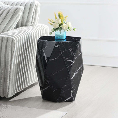 Table de bout hexagonale, faux marbre et noir
