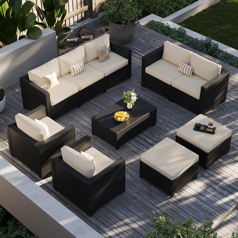 7-piece Outdoor Wicker Sectional Sofa Set With Ottomans & Storage Table, All-weather Patio Conversation Set For Backyard, Garden & Poolside