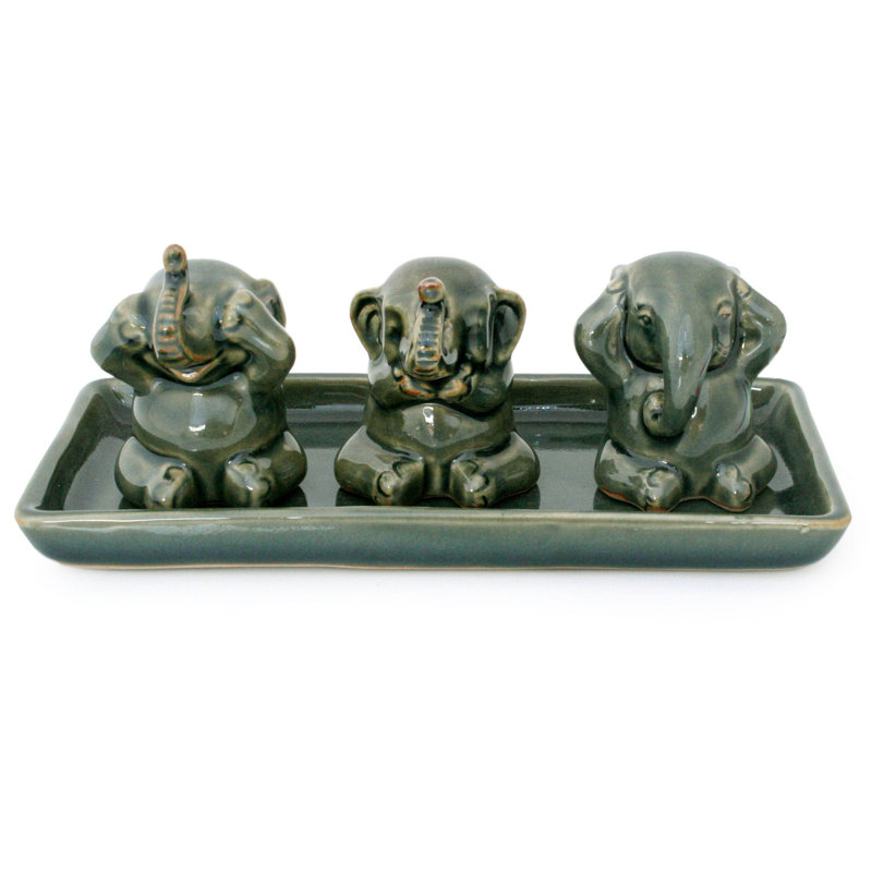 Figurines d'éléphant en céramique (ensemble de 3)
