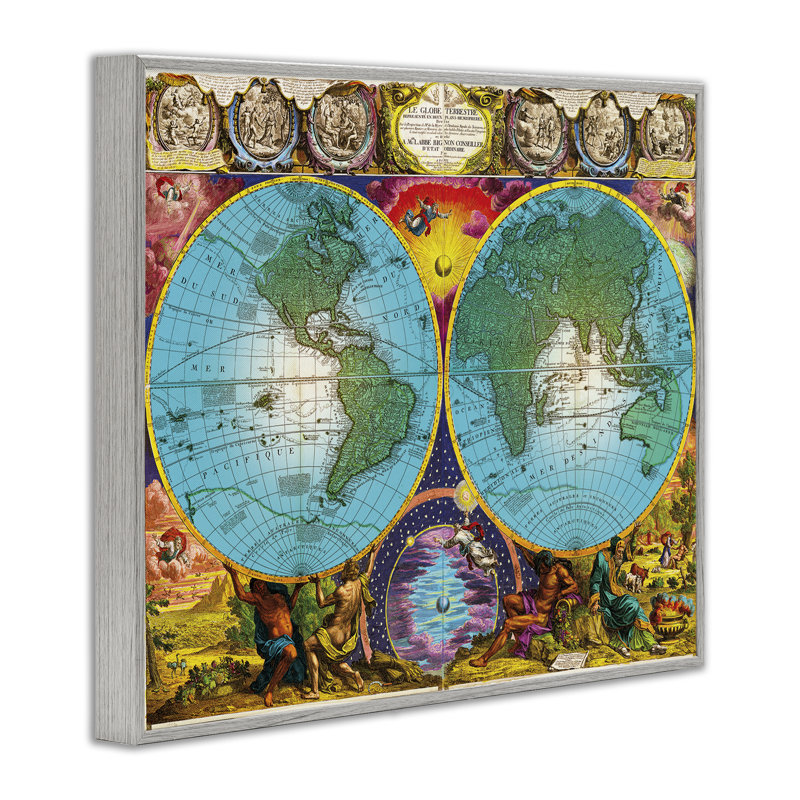 Carte du monde, art de la giclée encadrée par Joseph Burgess, H 24 po x l 30 po, Estampe numérique Farmhouse