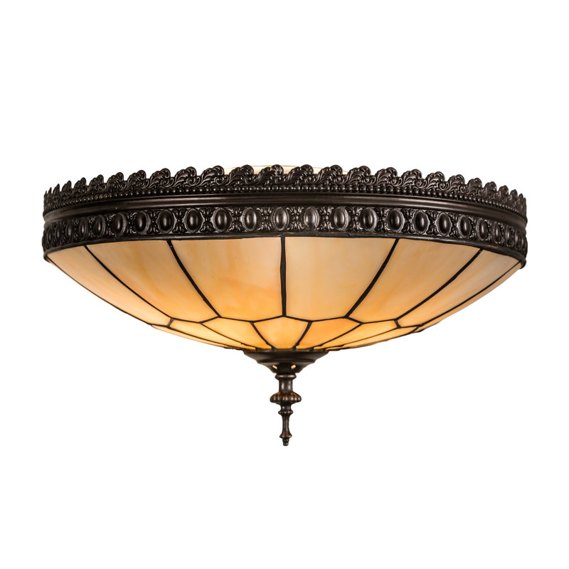 Vincent 3 - Light Flush Mount, 8" H x 15" W x 15" D, Brown, Beige Opal