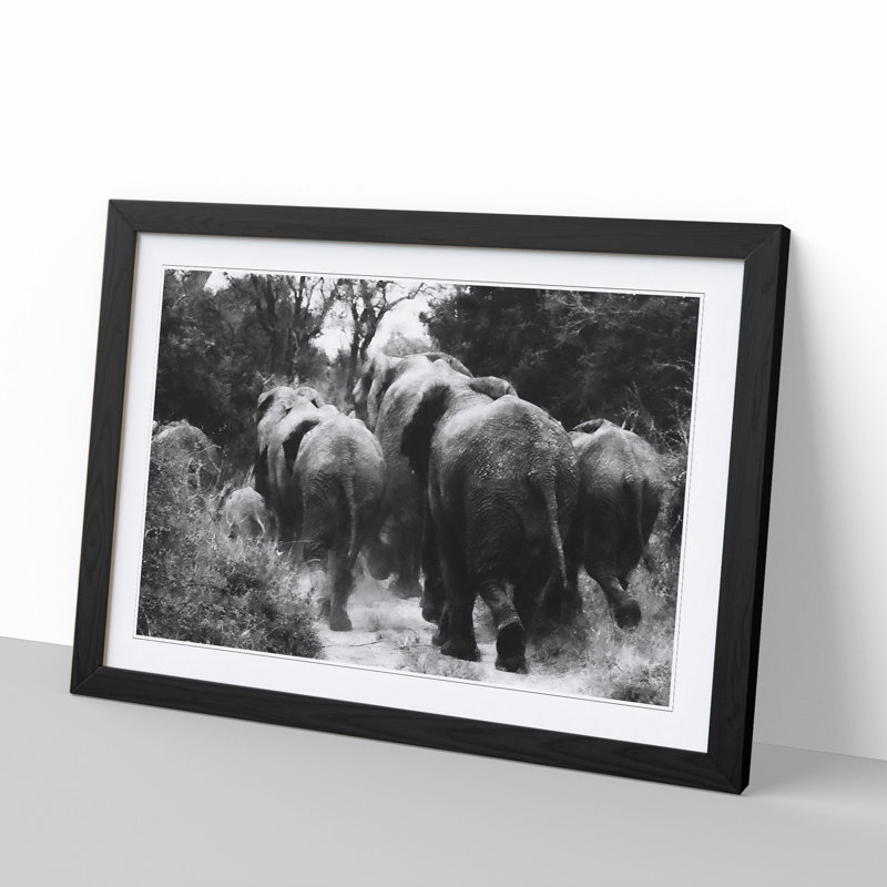 Herd of Elephants - Framed Print, Black Framed, 27cm H x 36cm W x 2cm D