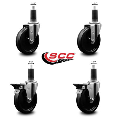 Phenolic Wheel Swivel 1-1/4 Inch Expanding Stem Caster Set 2 Brakes SCC