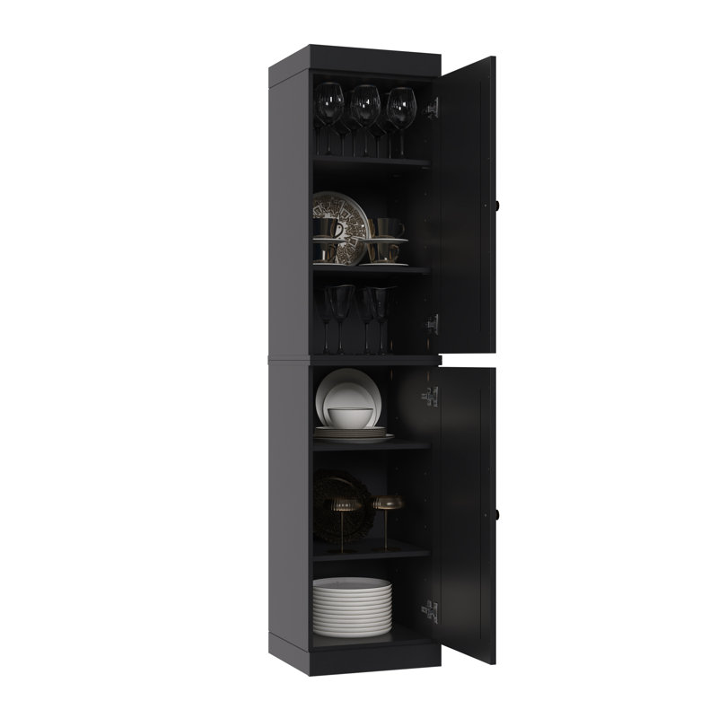 Grande armoire de cuisine étroite 100% en bois massif avec portes Jaylena, tablettes réglables, armoire de rangement modulaire, l 16,5 po x H 71,5 po