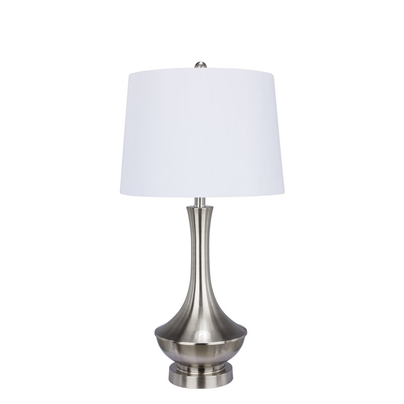 Brushed Steel 24" Table Lamp with White Linen Shade