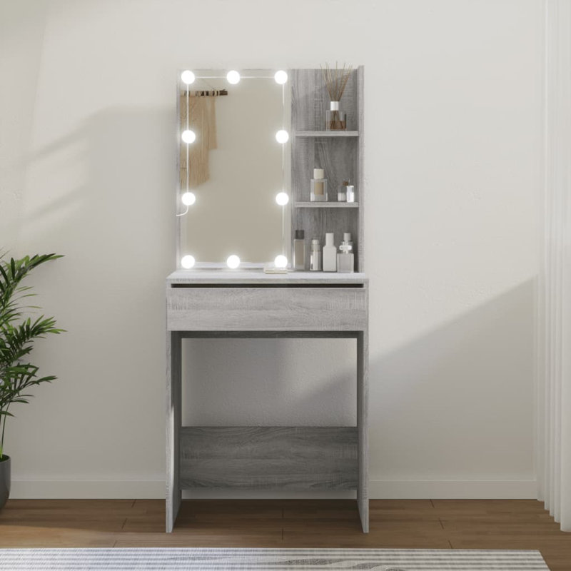 Joslyne Dressing Table with Mirror, Grey Sonoma
