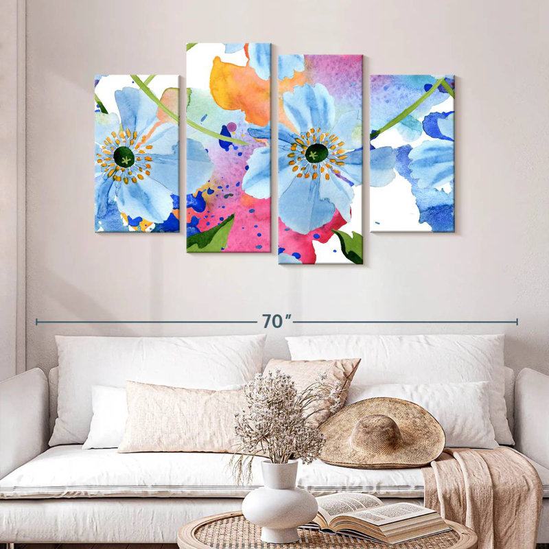 Blue Tropical Flowers, H 32 po x l 52 po