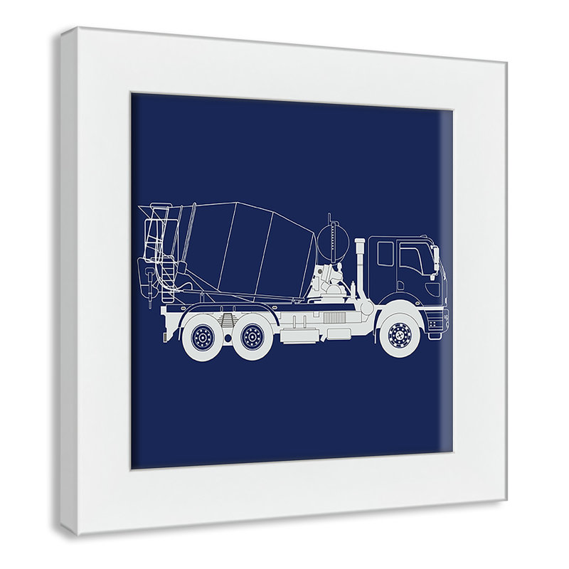Camions Camions 1, art encadré, H 8 po x l 8 po x P 0,6 po, Encadré plat blanc