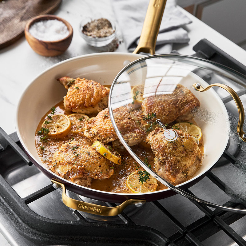 GreenPan Reserve Hard Anodized Healthy Ceramic Nonstick 12" Frying Pan Skillet, Gold Handle, Merlot/Gold