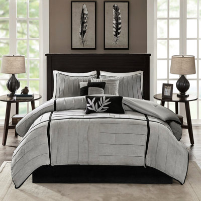 Grey Faux Suede King Comforter - 100% Face, 7 Pieces In Suede, ,