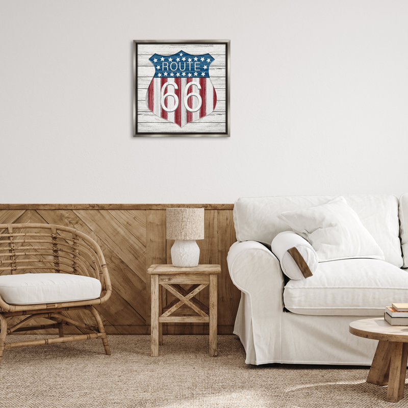  «Rustic Route 66», art mural encadré par Natalie Carpentieri, H 25 po x l 25 po, Cadre flottant gris lustré