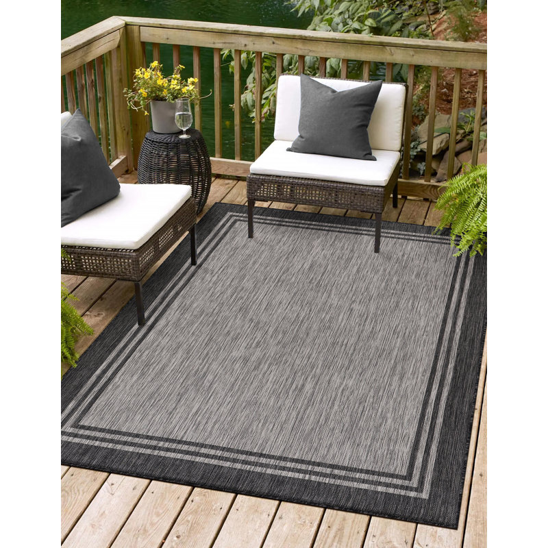 BEVERLY RUG Modern Bordered Silver Grey Washable Indoor Outdoor Rug ...