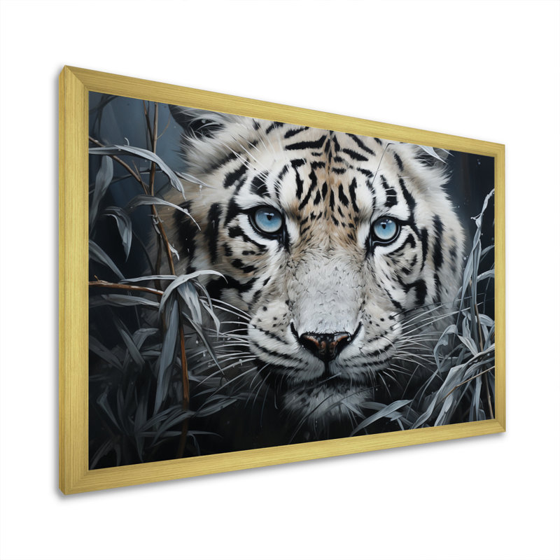 «Tiger Mysterious Watcher II» - Impression, H 12 po x l 20 po x P 1 po, Encadrement doré