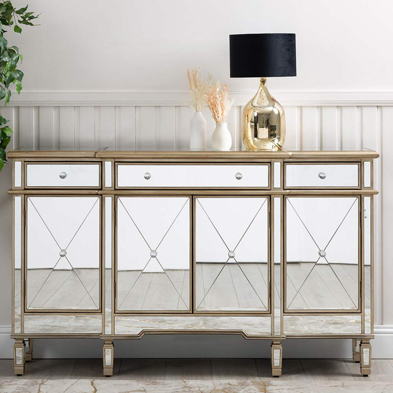 Bebington 152Cm Wide 3 Drawer Sideboard for Living Room Furniture, Mirrored Storage Cabinet, Gold
