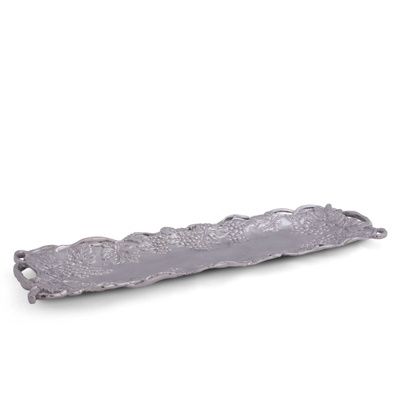 Elegant Mediterranean Polished Aluminum Oval Serving Tray with Grape Design