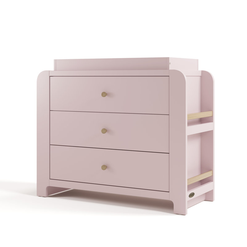 Read-With-Me 3 Drawer Chest With Bookshelves And Removable Changing Topper, Blush/Driftwood