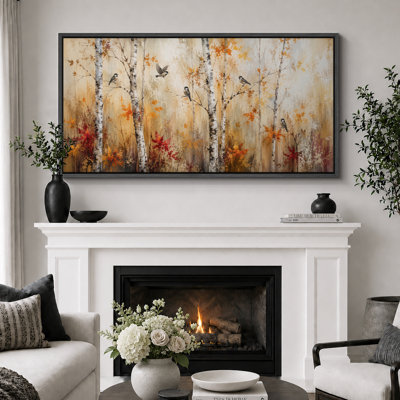 Birch Forest Bird Nature Artwork, Nursery Pictures, Framed Canvas Giclee Print 3 Pieces Wall Art - 16"x24"x3pcs, 24"x36"x3pcs
