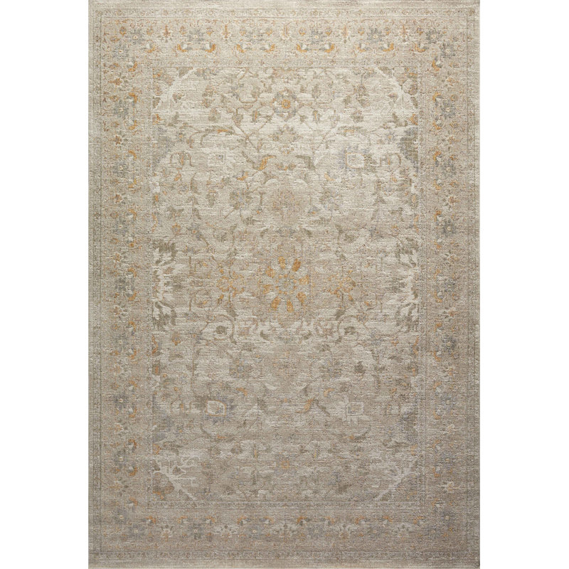 Chris Loves Julia x Loloi Rosemarie Floral Ivory/Natural/ Yellow Area Rug, Rectangle 7'10" x 10'