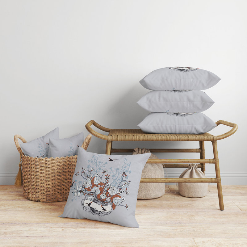 Coussin Elegant, Gris / orange / blanc, H 18 po x l 18 po