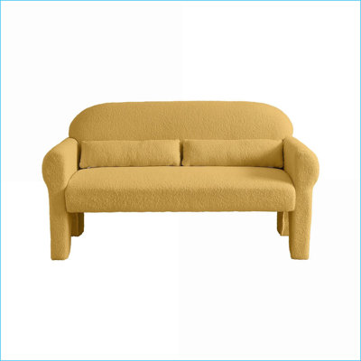 Loveseat Couches, Modern Lambswool with Lumbar Pillow for Living/Bedroom | Mustard Yellow | Foam