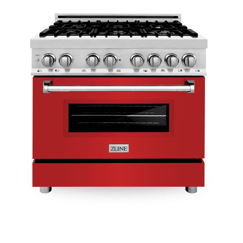 ZLINE 36" Legacy Dual Fuel Range, Red Matte Gloss Stainless Steel