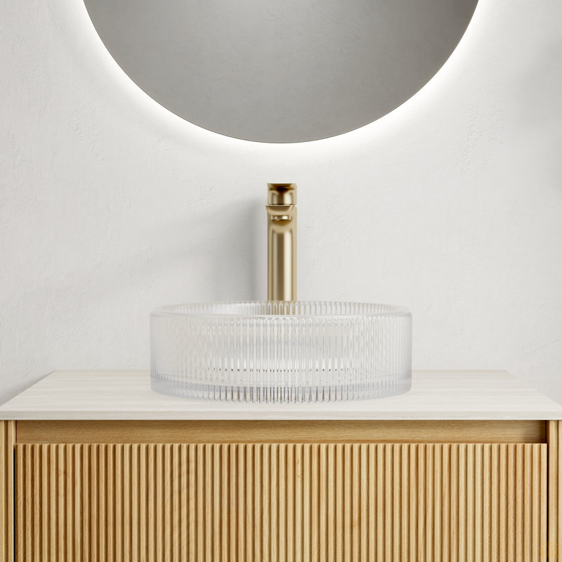 14'' Bathroom Round Crystal Glass Sink Without Faucet