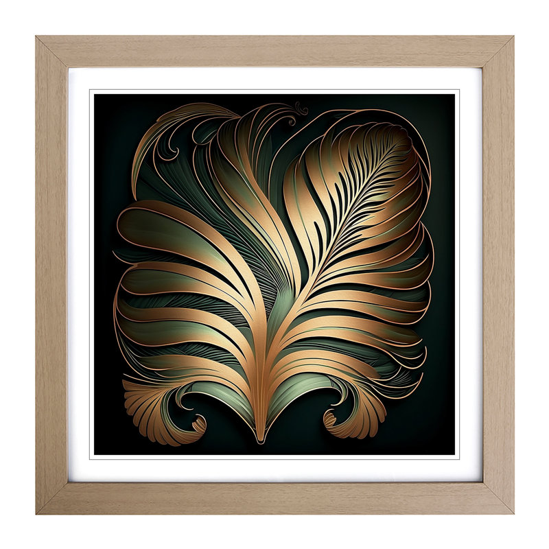 Palm Leaf Art Nouveau No.1 - Single Picture Frame Print on Wood, Oak