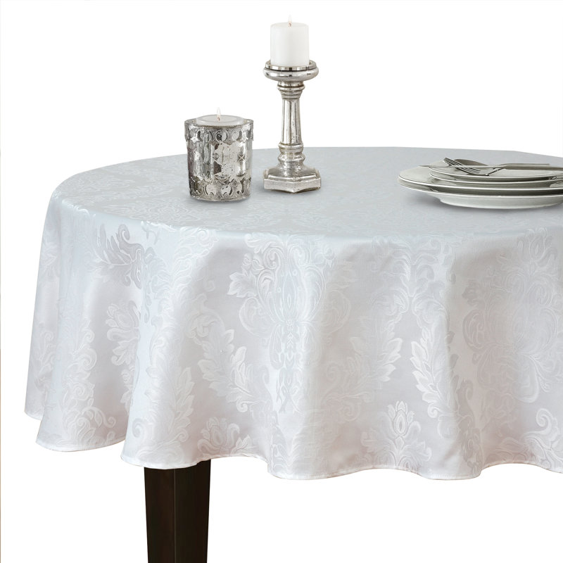 Nappe en jacquard de polyester uni à damas floral Burchfield, Blanc, Rond L 90 po x l 90 po