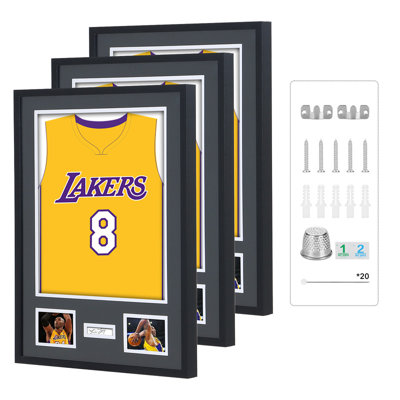 Vitrine en jersey, cadre en jersey avec protection UV 98%, façade en acrylique, cadre photo et signature, fixation murale (paquet de 3)