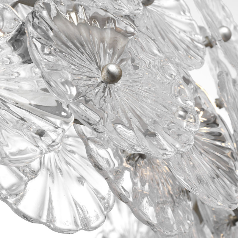 Julie Neill Gianna 36" Ring Chandelier with Clear Glass, Clear, Burnished Silver Leaf