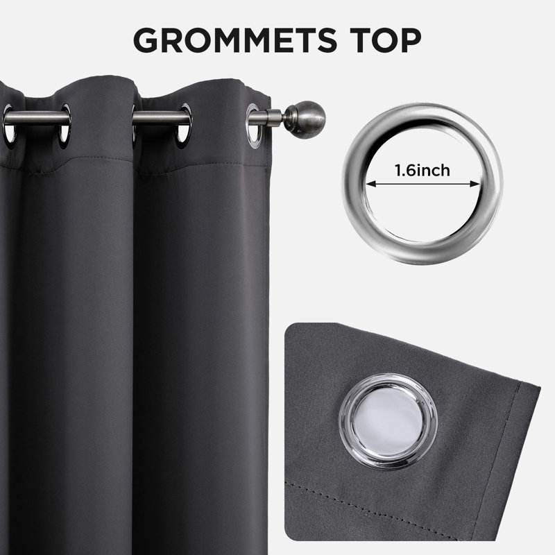 Grommet Top Blackout Room Darkening Curtains, Solid Thermal Insulated Polyester Window Curtain Set, 2 Panels, 52" W x 63" L