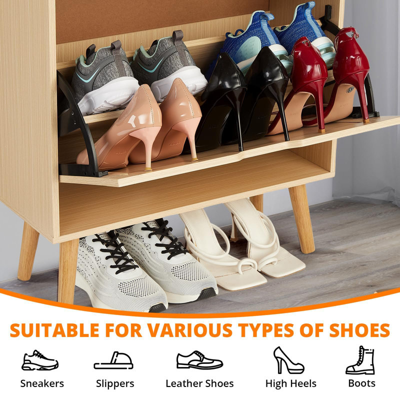 Range-chaussures - rangement pour chaussures caché avec 2 tiroirs en rotin rabattable et conception anti-basculement, armoire à chaussures pour vestibule, vestibule