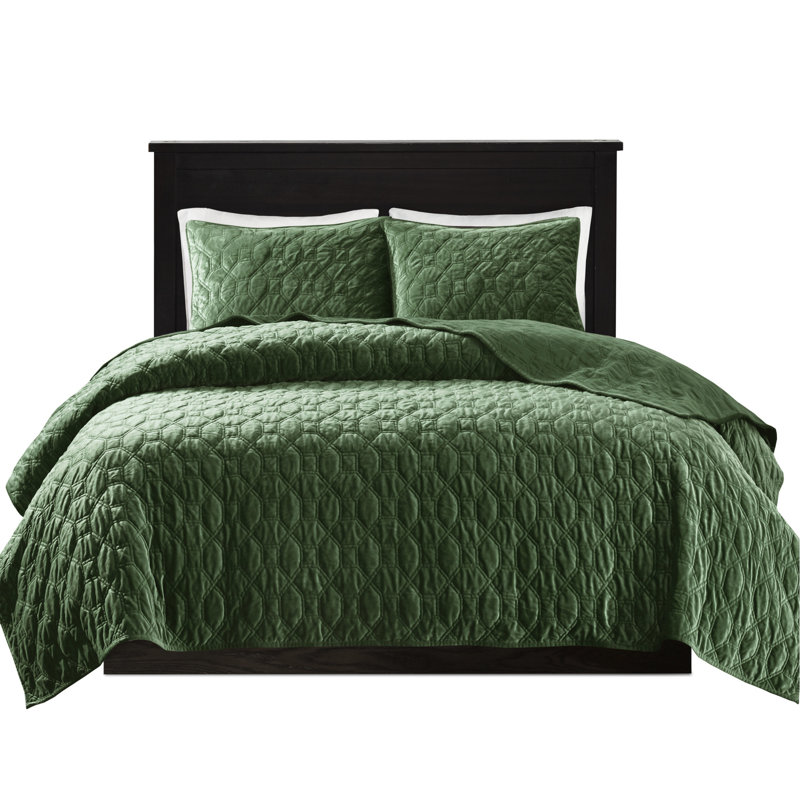 Courtepointe très grand / très grand en velours - 3 pièces, courtepointe géométrique pour un environnement de chambre à coucher élégant et confortable, 1 et 2 taies décoratives, pièces rembourrées en coton avec matelassage, ajoute une touche de luxe luxueux à votre chambre à coucher, courtepointe,
