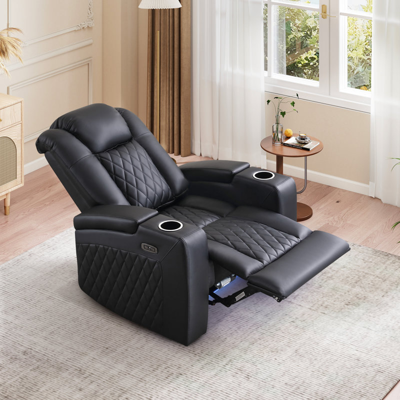 Fauteuil de cinéma maison inclinable électrique de 34,6 po de largeur avec rangement pour accoudoirs, deux porte-gobelets, port de charge USB et éclairage ambiant