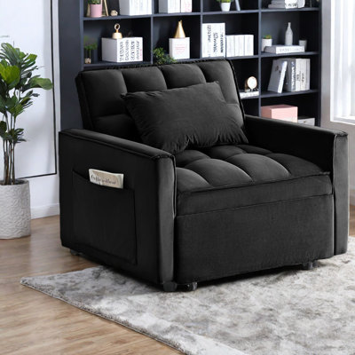 Multifunctional Adjustable Sofa, Black Metal & Wood, Space-saving For Small Areas