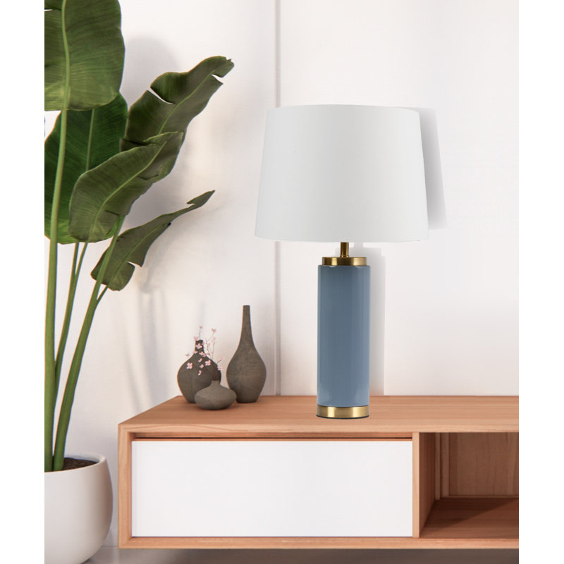 Cylinder 55cm Metal Ceramic look Table Lamp, Ivory, Blue