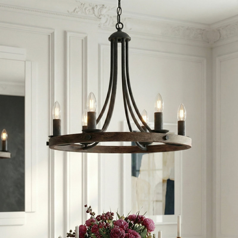 6-Lights Chandeliers Ceiling Lights, Walnut