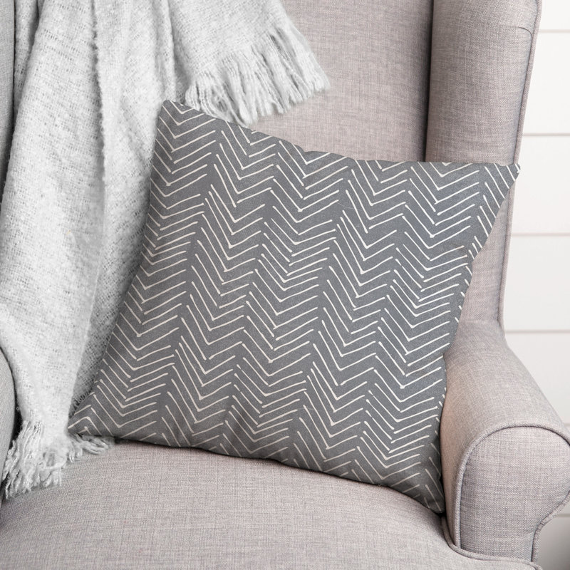 Scribble Chevron 14 Outdoor Throw Pillow, 16" x 16", Grey