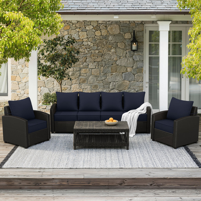 Outdoor Deep Seat Cushion Set – 6.5” Thick, Non-Slip Patio Cushions For Chairs, Sofas, And Couches, Navy