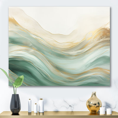 Gold And Green Soft Wave Fusion I - Abstract Wall Art Living Room
