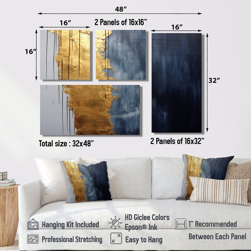 «A Touch of Kings Blue III», art mural sur toile 4 pièces, Toile tendue, Ne s’applique pas