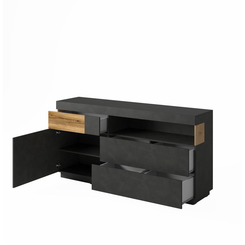Aydee 169cm Sideboard, Black/Wotan Oak